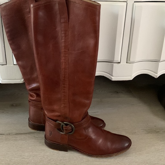 Frye Brown Shirley Leather Knee‎ High Tall Boots Women's Size 5 1/2 B riding - Picture 7 of 16